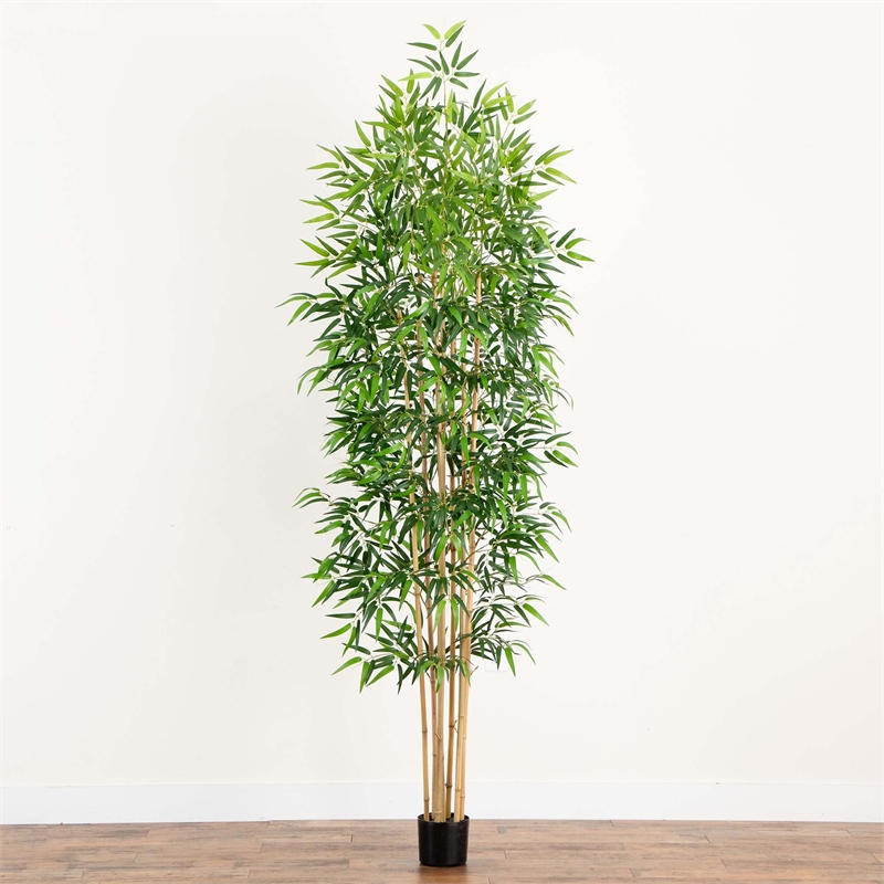 Nearly Natural 9ft Artificial Bamboo Tree with Real Bamboo Trunks in Green