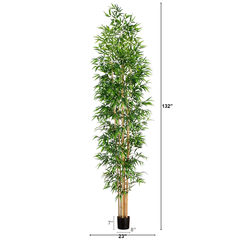 Nearly Natural 11ft Artificial Bamboo Tree with Real Bamboo Trunks in Green