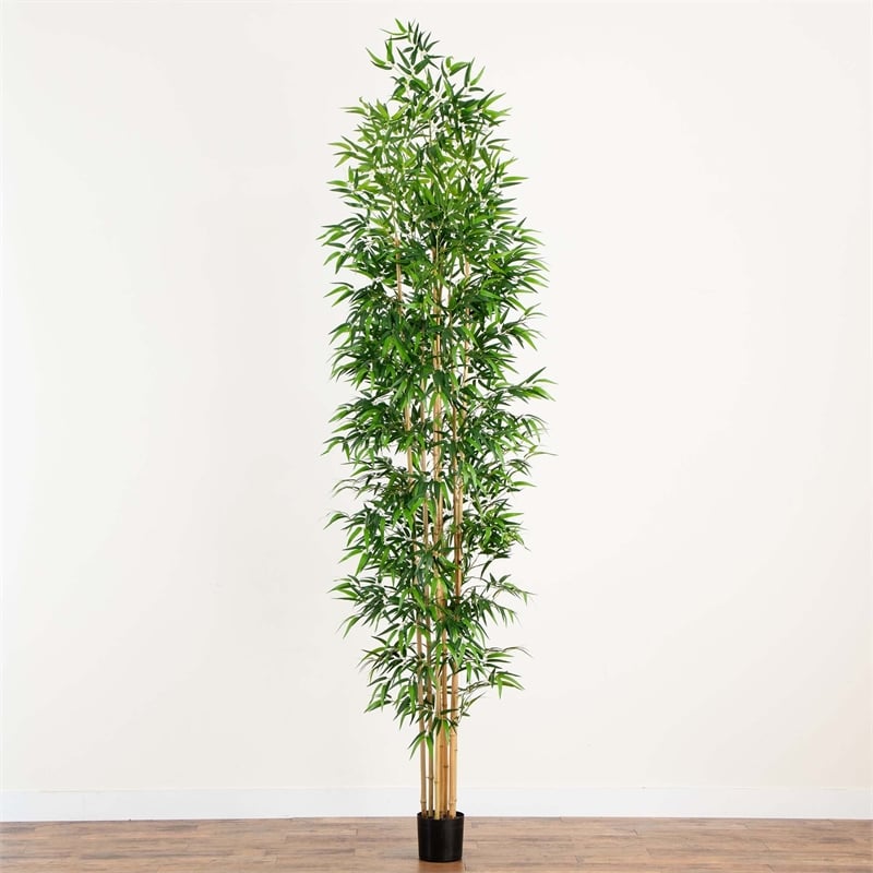 Nearly Natural 11ft Artificial Bamboo Tree with Real Bamboo Trunks in Green
