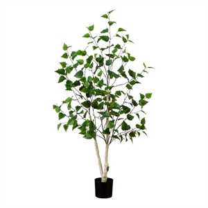 Nearly Natural 4ft Artificial Birch Tree with Real Touch Leaves in Green