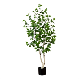 Nearly Natural 5ft Artificial Birch Tree with Real Touch Leaves in Green