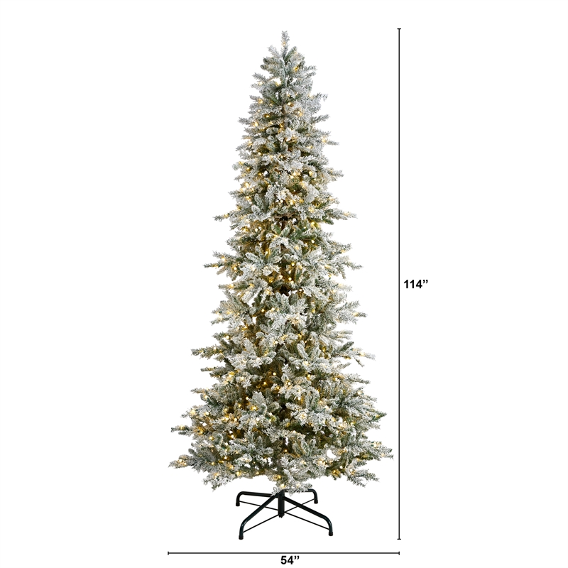 Nearly Natural 9.5ft Slim Flocked Nova Scotia Spruce Christmas Tree