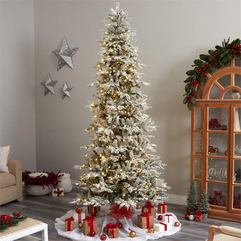 Nearly Natural 9.5ft Slim Flocked Nova Scotia Spruce Christmas Tree