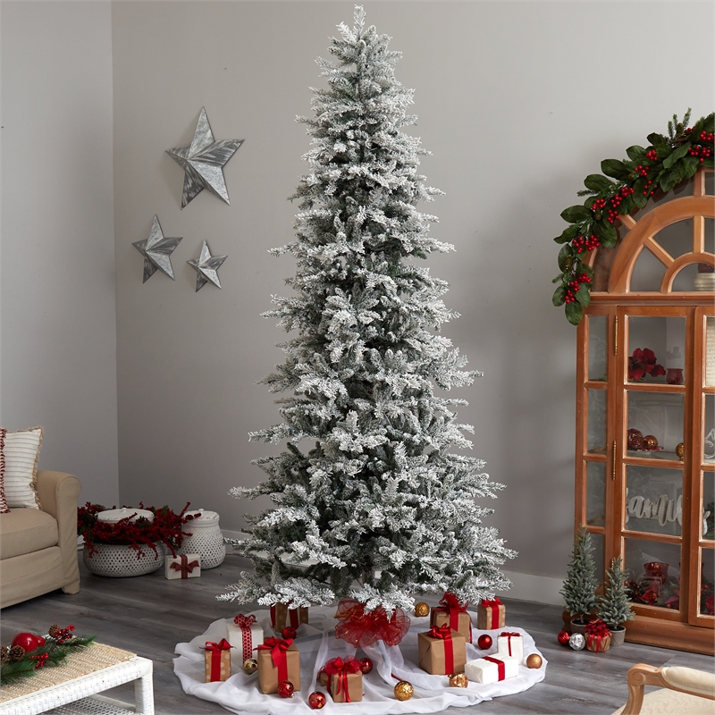 Nearly Natural 9.5ft Slim Flocked Nova Scotia Spruce Christmas Tree