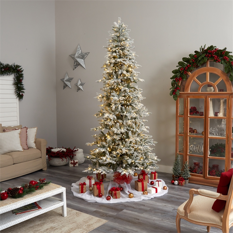 Nearly Natural 9.5ft Slim Flocked Nova Scotia Spruce Christmas Tree