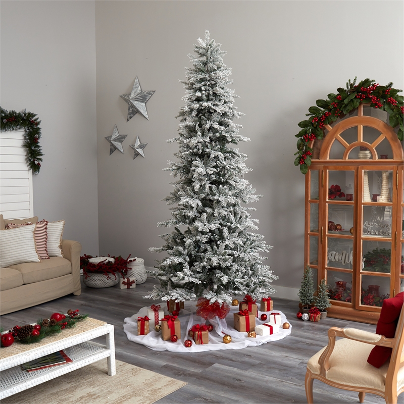 Nearly Natural 9.5ft Slim Flocked Nova Scotia Spruce Christmas Tree