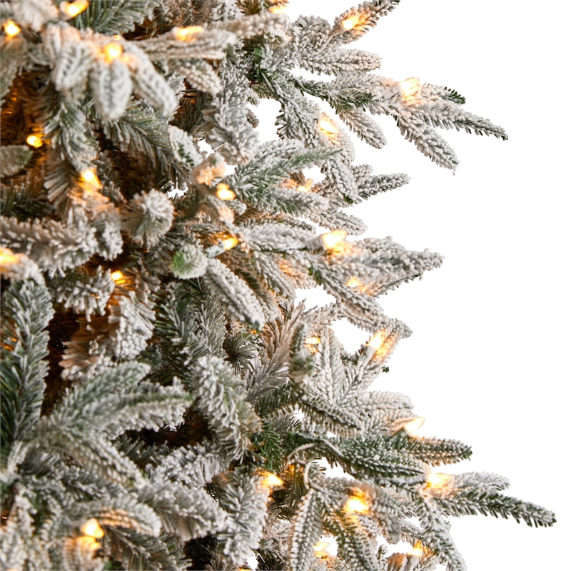 Nearly Natural 9.5ft Flocked Manchester Spruce Christmas Tree w/ 650 Lights