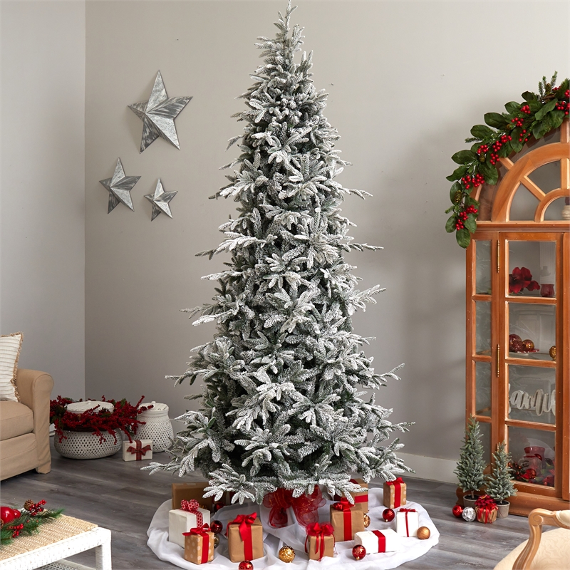 Nearly Natural 9.5ft Flocked Manchester Spruce Christmas Tree w/ 650 Lights