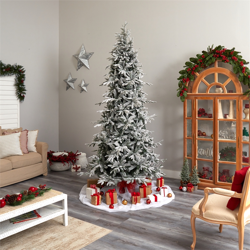 Nearly Natural 9.5ft Flocked Manchester Spruce Christmas Tree w/ 650 Lights