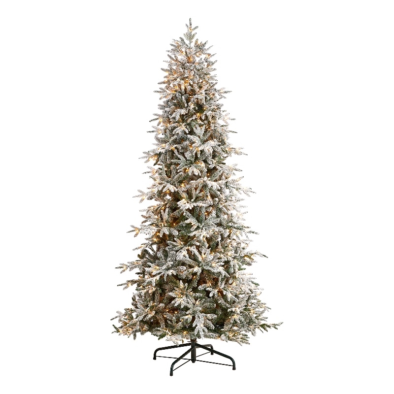 Nearly Natural 9.5ft Flocked Manchester Spruce Christmas Tree w/ 650 Lights