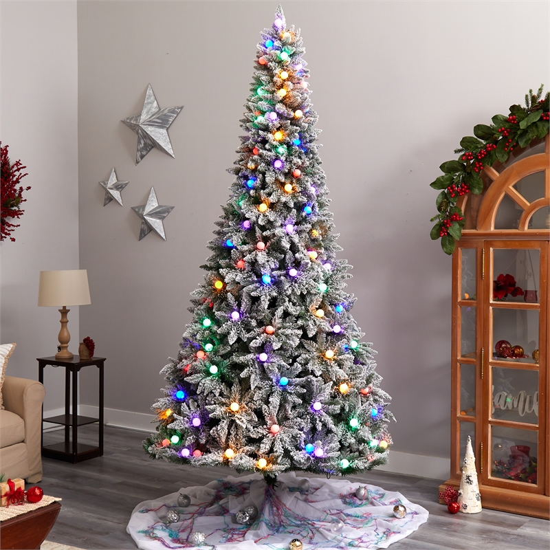 Nearly Natural 9.5ft Flocked British Columbia Mountain Fir Christmas Tree