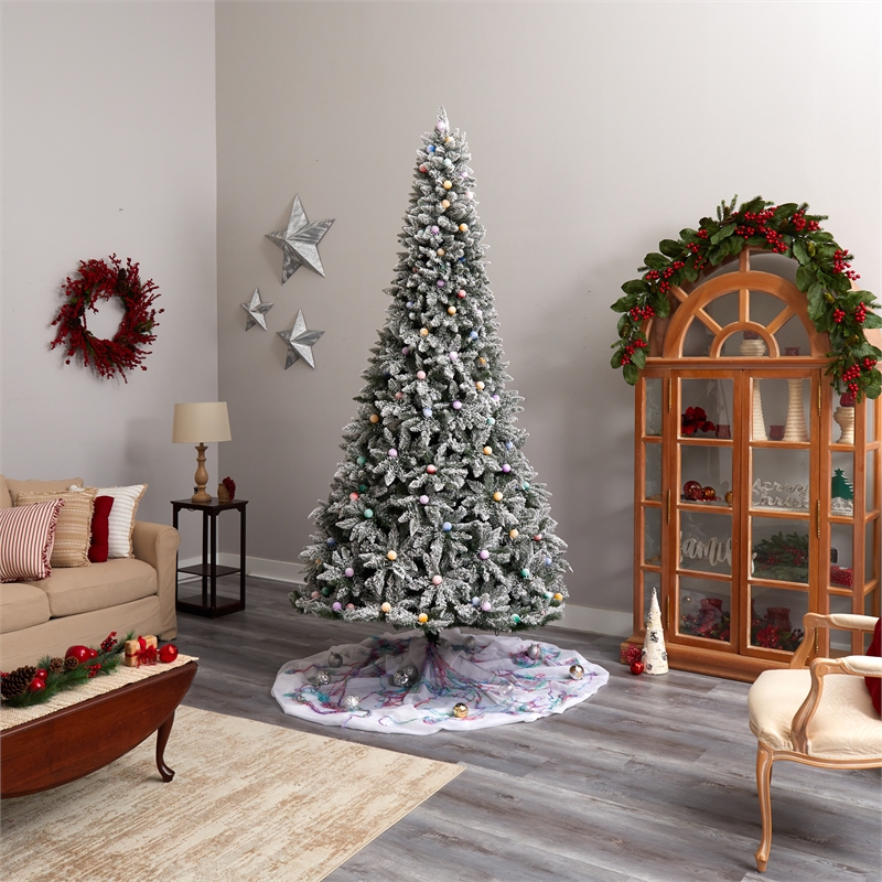 Nearly Natural 9.5ft Flocked British Columbia Mountain Fir Christmas Tree