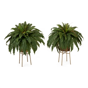 Nearly Natural 32&quot Boston Fern Plant w/ Metal Planter w/ Stand DIY KIT(Set of 2)