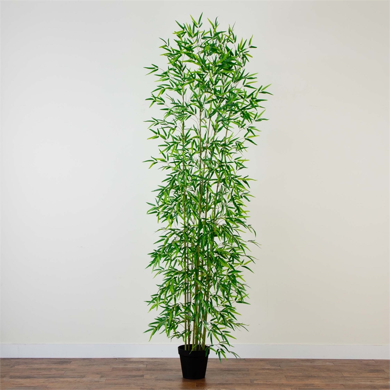 Nearly Natural 10ft Artificial Green Bamboo Tree in Green