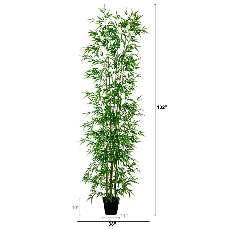 Nearly Natural 11ft Artificial Green Bamboo Tree in Green