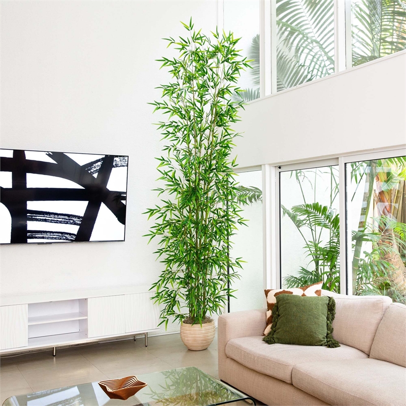 Nearly Natural 11ft Artificial Green Bamboo Tree in Green