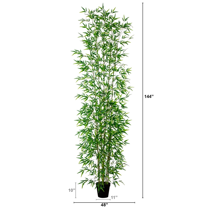 Nearly Natural 12ft Artificial Green Bamboo Tree in Green