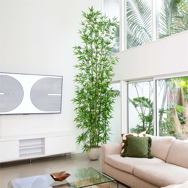 Nearly Natural 12ft Artificial Green Bamboo Tree in Green