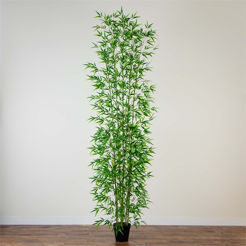 Nearly Natural 12ft Artificial Green Bamboo Tree in Green