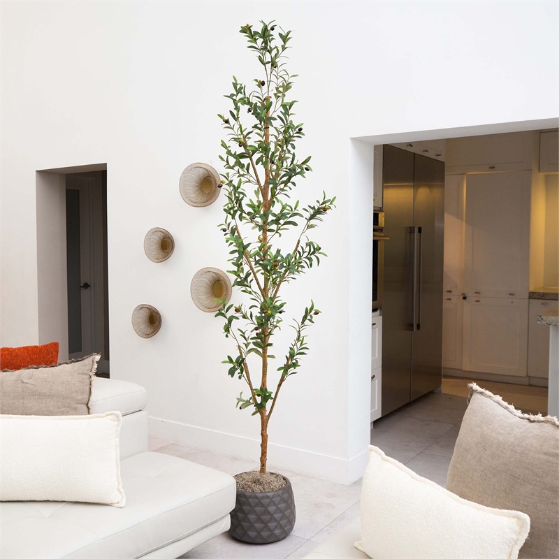 Nearly Natural 8ft Artificial Olive Tree with Natural Trunk in Green