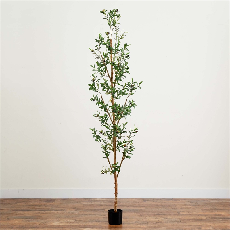 Nearly Natural 8ft Artificial Olive Tree with Natural Trunk in Green