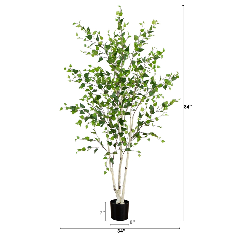 Nearly Natural 7ft Artificial Birch Tree with Real Touch Leaves in Green