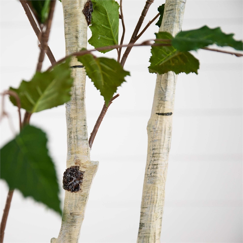 Nearly Natural 7ft Artificial Birch Tree with Real Touch Leaves in Green