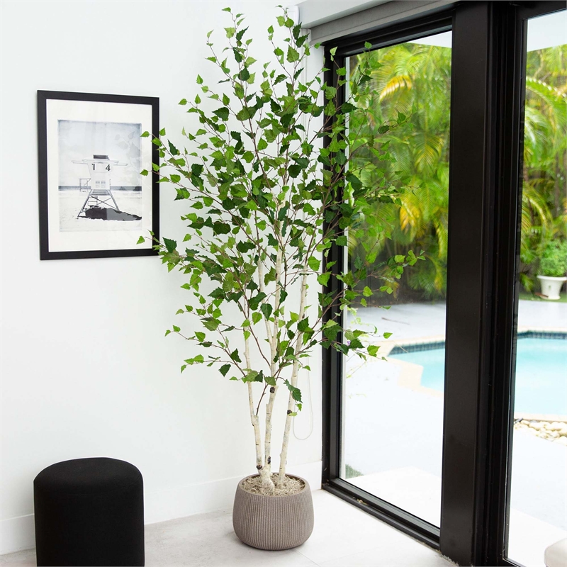 Nearly Natural 7ft Artificial Birch Tree with Real Touch Leaves in Green