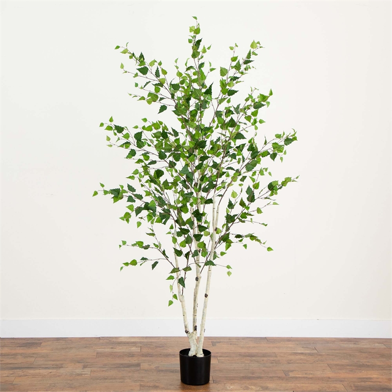 Nearly Natural 7ft Artificial Birch Tree with Real Touch Leaves in Green