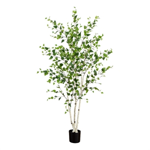Nearly Natural 7ft Artificial Birch Tree with Real Touch Leaves in Green