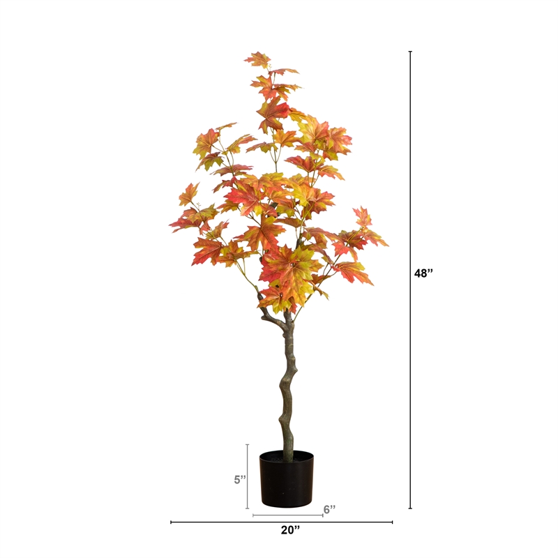 Nearly Natural 4ft Autumn Maple Artificial Fall Tree in Orange