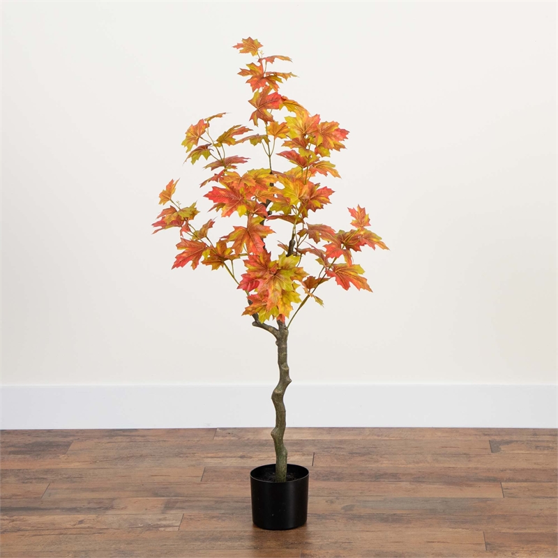 Nearly Natural 4ft Autumn Maple Artificial Fall Tree in Orange