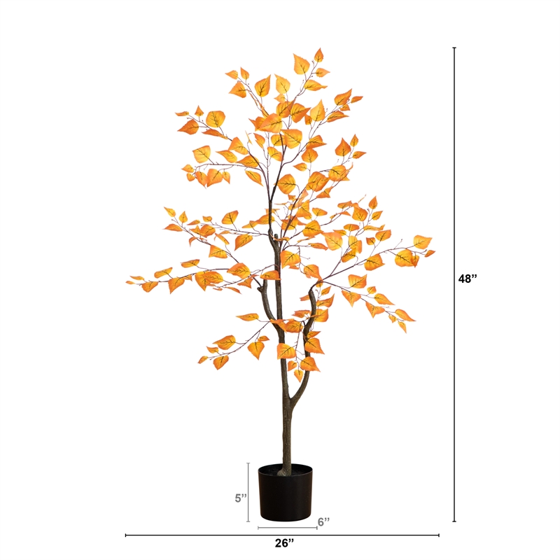 Nearly Natural 4ft Autumn Birch Leaf Artificial Fall Tree in Orange