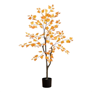 Nearly Natural 4ft Autumn Birch Leaf Artificial Fall Tree in Orange