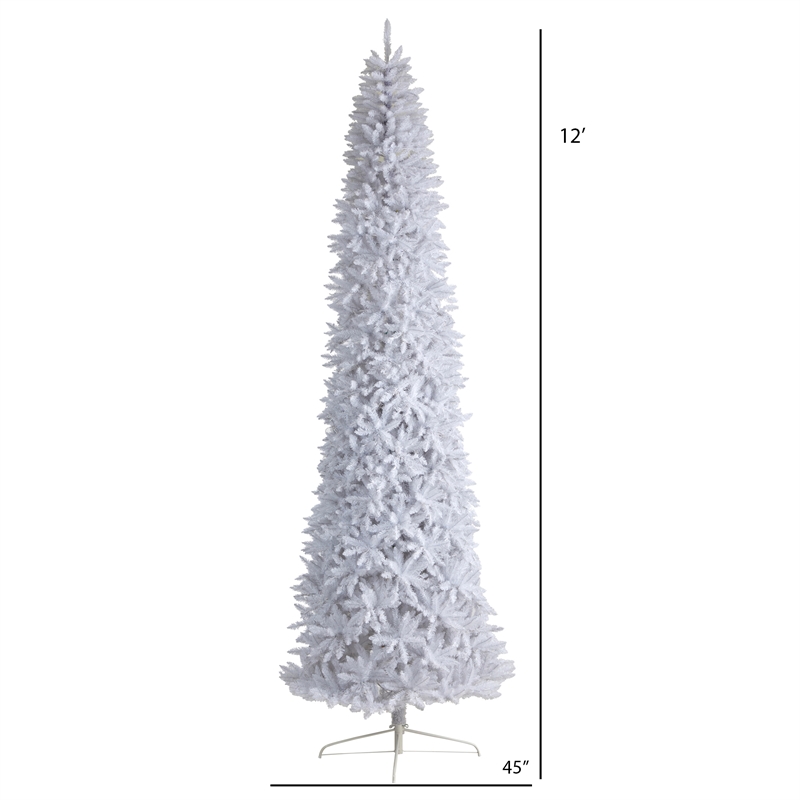 Nearly Natural 12ft Slim White Christmas Tree w/ 3235 Bendable Branches