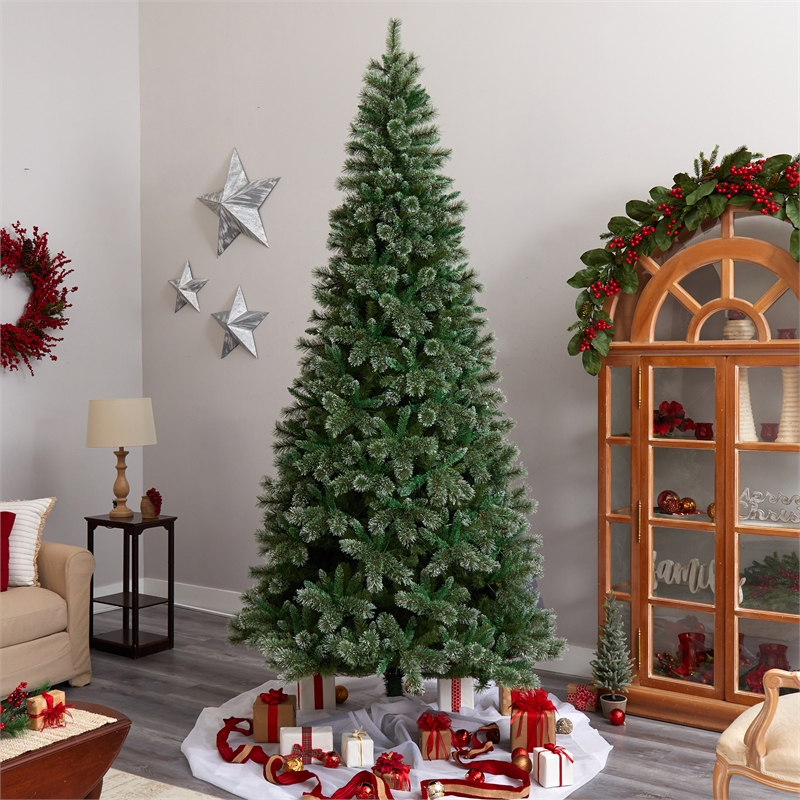 Nearly Natural 10ft Wisconsin Slim Snow Tip Pine Green Christmas Tree