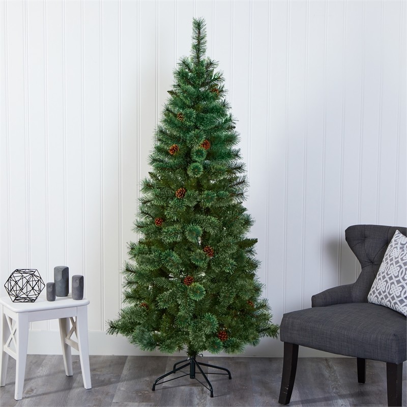 Nearly Natural 6ft White Mountain Pine Artificial Green Christmas Tree