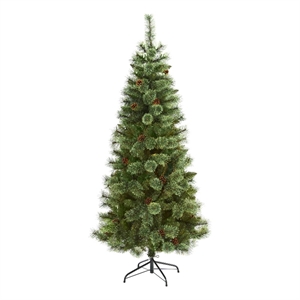 Nearly Natural 6ft White Mountain Pine Artificial Green Christmas Tree