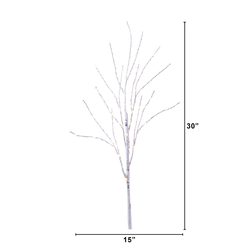 Nearly Natural 2.5ft Pre-Lit White Birch Branches w/ Warm White 100 Micro LED