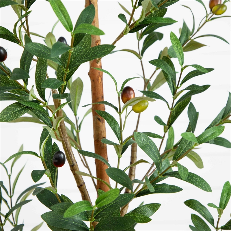 Nearly Natural 5ft Artificial Olive Tree with Natural Trunk in Green