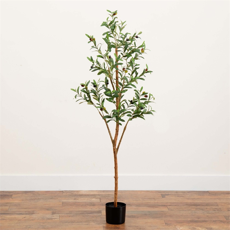 Nearly Natural 5ft Artificial Olive Tree with Natural Trunk in Green