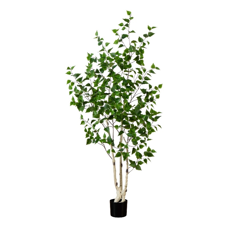 Nearly Natural 6ft Artificial Birch Tree with Real Touch Leaves in Green
