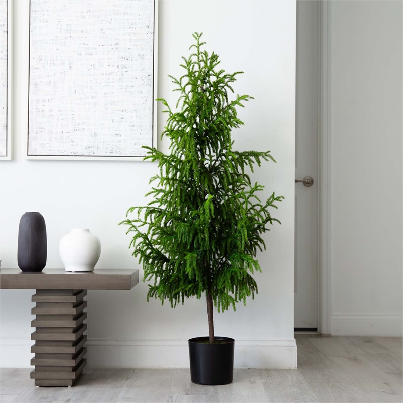 Nearly Natural 5ft Artificial Norfolk Pine Tree in Green