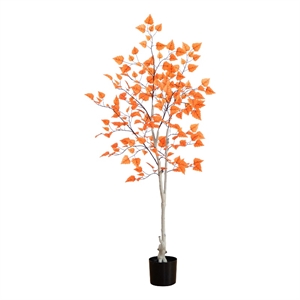 Nearly Natural 5ft Autumn Paper Birch Artificial Fall Tree in Orange