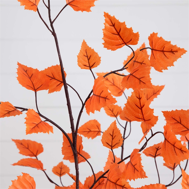 Nearly Natural 6ft Autumn Paper Birch Artificial Fall Tree in Orange