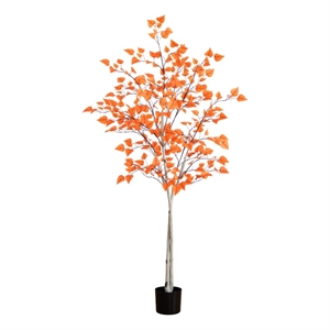 Nearly Natural 6ft Autumn Paper Birch Artificial Fall Tree in Orange
