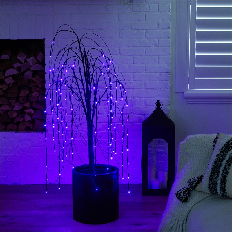 Nearly Natural 4ft Pre-Lit Halloween Black Willow Fall Tree w/ 120 LED Light
