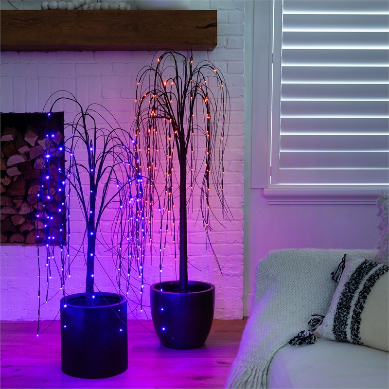 Nearly Natural 4ft Pre-Lit Halloween Black Willow Fall Tree w/ 120 LED Light