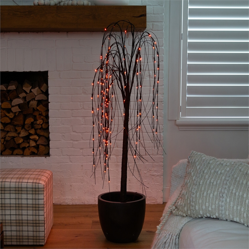 Nearly Natural 5ft Pre-Lit Halloween Black Willow Fall Tree w/ 144 LED Light