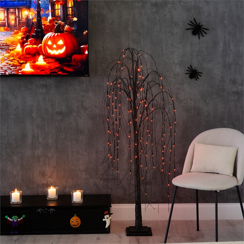 Nearly Natural 5ft Pre-Lit Halloween Black Willow Fall Tree w/ 144 LED Light